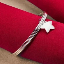 Charmantes silbernes Armband mit drei Kreisen und Stern, für Frauen und Männer, Hochzeit, Verlobung, Mode, Charme-Party Schmuck