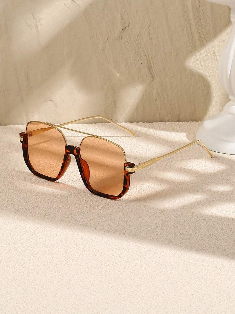 1 Pair Oversized Women's Retro Fashion Glasses, Suitable For Summer Beach, Outdoor Activities And Travel - Những lát trà nhạt khung in da báo - Xem 1