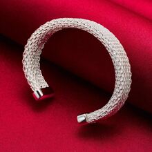 Charm Silver Braided Bangles For Women Wedding Engagement Party European American Style Bracelet Jewelry
