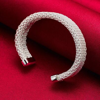 Pulsera de plata de ley 925 con baño de plata, trenzada, para mujer, estilo europeo y americano, para boda, compromiso y fiesta