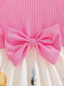 Conjunto de vestido para bebé niña recién nacida, vestido de niña pequeña con estampado de dibujos animados encantador, de color suave, estilo elegante, patrón exquisito, corte ajustado, adecuado para salidas diarias de bebé y uso casual en casa, fácil de crear un aspecto dulce