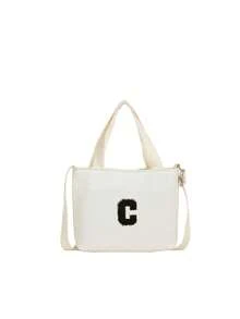 1Pc New Mini Casual Versatile Boys And Girls Diy 26 Letter Crossbody Bag For Back To School Season, Suitable For Kindergarten, Elementary School, Junior High School, High School And College Students, Suitable For Daily Use When Going Out To School, Outdoor Sports And Travel, With Random Prints. - White Bag Black 5.5 cm Letters - View 19