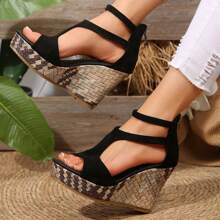 Women's Fashion Black Sandals, Thick Sole Ultra-High Heel Open Toe Platform Sandals, Summer