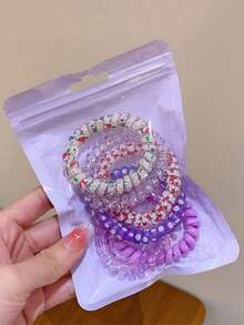 Set de 6 piezas, Cuerda de pelo elástica de espiral de colores cambiantes de verano para niñas, cuerda de pelo elástica de bola, banda de goma, accesorio para el cabello, empaque portátil de fácil almacenamiento, adecuado para todo tipo de peinados, divertido accesorio de cabello en espiral para el cabello diario, coletero, accesorios para el cabello, ligas para el cabello, cuerdas para el cabello, sujetadores de coleta, accesorios para la cabeza, gimnasio, deporte, atuendo para correr - Multicolor - Ver 16