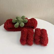 Conjunto de accesorios para el cabello de mujer, diadema de felpa roja con diseño de fresa linda para que las mujeres se apliquen mascarillas faciales, diadema para el cabello para el baño, maquillaje en el hogar, decoración de otoño, de vuelta a la escuela