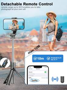 Luz de Relleno LED Portátil Palo Selfie, Palo Selfie Extensible Trípode, Trípode con Control Remoto Inalámbrico, Ligero y Portátil, Compatible con Sistemas iOS y Android, y talla grande, Adecuado para Selfie/Transmisión en Vivo/Fotografía, Perfecto para Vacaciones y Viajes - Luz de belleza negra - Ver 5