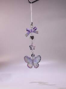 Bow Element 1pc Y2K-Inspired Purple Butterfly Acrylic Charm Phone Lanyard With Detachable Pendant Stylish Accessory For Fashion Enthusiasts Card Album Mobile Phone Ornament Spring Gift Birthday - Purple - View 3