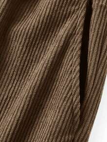 Men's Summer Soft Corduroy Drawstring Waist Casual Beach Shorts With Back Pockets - Brown - View 5