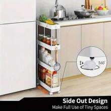 Multi - Layer 360 °   Rotating Storage Cart In ABS - Space - Saving, For Dorms & Kitchen,Bathroom,Non-Slip And Durable