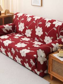 1件复古红底白花沙发套，防尘透气沙发罩，弹力，卧室、办公室、客厅装饰，家居装饰，四季通用，简约现代 - 紅白色 - 查看 9