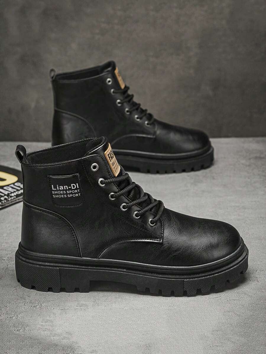 Men's High-Top Boots Spring/Autumn New Velvet Boots Black Suede Ankle Boots Casual Mid-Cut Leather Shoes, - Black - View 1