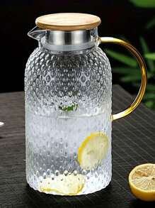 1pc Wholesale Glass Water Pitcher With Rice Pattern, Large Capacity Cold Water Jug, Heat-Resistant Tea Cup Set For Home Use