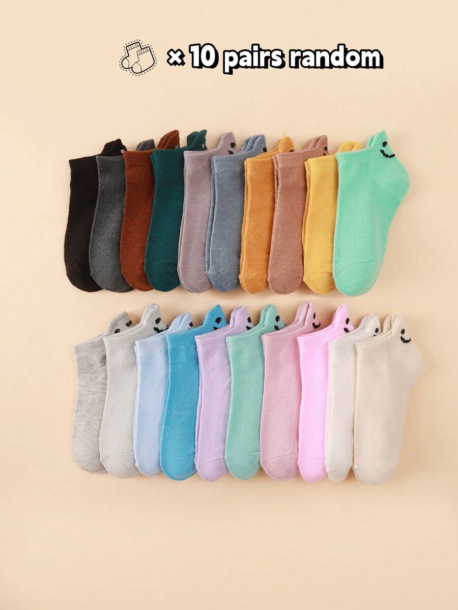 10 Pairs Random Color Smiling Face Design Comfortable Socks - Multicolor - View 1