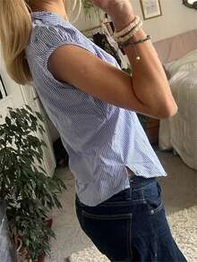 Women Plaid Shirt, Short Sleeve Button Closure Summer Tops Streetwear For Casual Daily