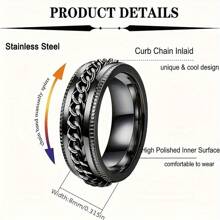 8pcs Men's Stainless Steel Ring Set - Vintage Style, Rotating Fingertip Ring For Anxiety Relief, Wedding And Engagement Rings
