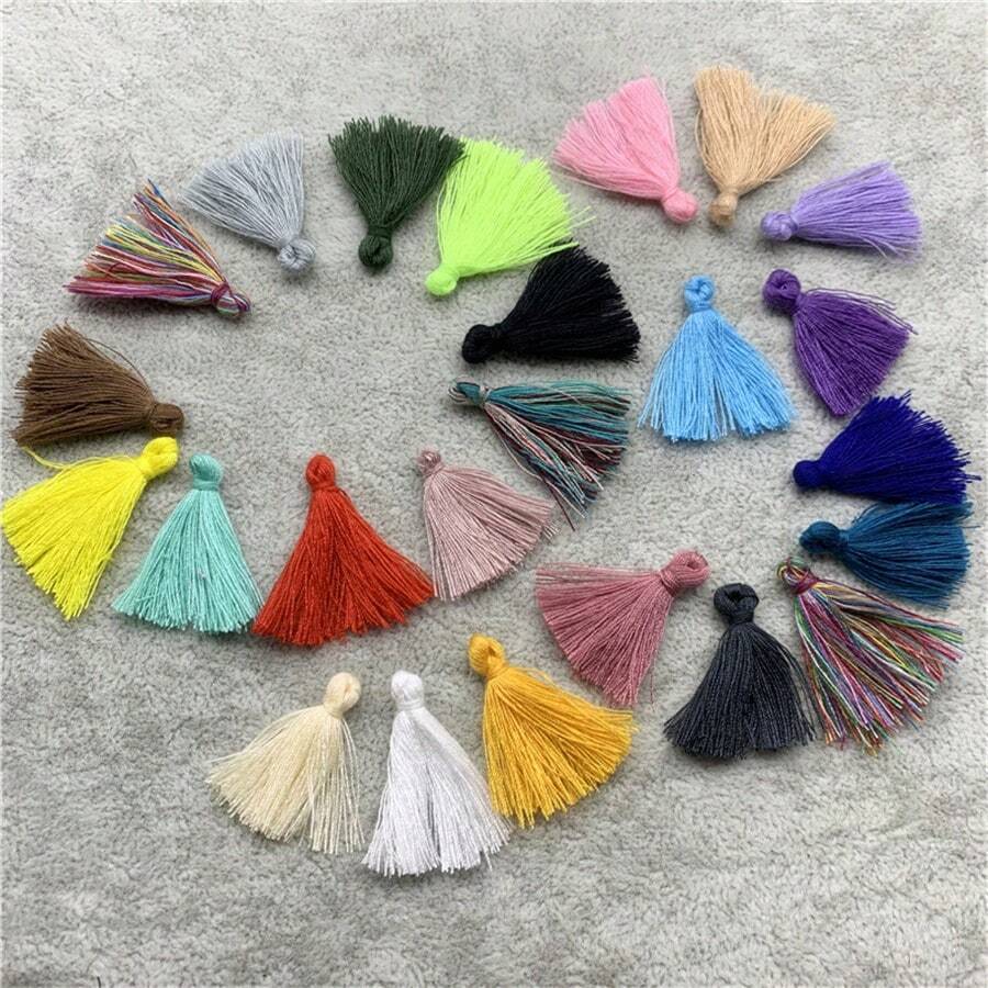 30 piezas de borlas de algodón de 3 cm de largo, adornos de flecos de algodón para coser, cortinas, accesorios, manualidades, decoración del hogar, bodas - Elige colores - Ver 1