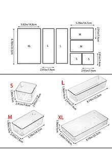 25 件/15 件/10 件/1 件透明抽屉整理器和储物柜,壁橱整理器和储物柜,带 4 种尺寸的塑料储物箱,储物箱,梳妆台整理器,公寓必需品,家庭必需品,透明防滑化妆品整理器,适用于房间装饰、浴室、化妆品、厨房、办公室 - 無色 - 查看 3