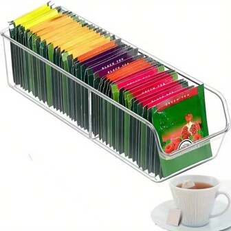 1 pieza Caja organizadora de escritorio de 2/4 compartimentos, Caja transparente de almacenamiento para bolsas de té y artículos de papelería, Caja organizadora multifuncional de café Para volver a la escuela