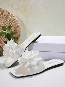 2025 New Beach Wedding Casual Slippers For Women, Gorgeous Net Fabric Bowknot Strap Flat Non-Slip Summer Sandals