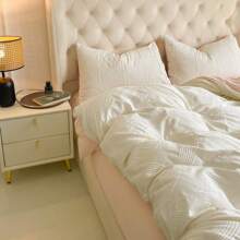 4pcs,4pcS (1 Duvet Cover+1 Bed 4pcs,(1 Duvet Cover+1 Bed Sheet+2 Pillowcases),Milk White+Powder,Jacquard Solid Color Matching Series, Soft And Comfortable, Simple And Elegantbedding,Soft FlanneFabric,Warm,Washable,Antibacterial, Suitable ForBedroom,Guest Room, DormitoryUnisex,4-Season Use