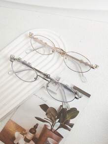 1pc Rhinestone Decor Oval Glasses, Vintage Elegant Eyewear For Women, Daily Accessories With Transparent/Tinted Lenses & Alloy Frame For Summer Beach Vacation,Outdoor,Travel Preppy Style For Back To School