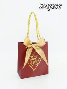 Set de 12/24 piezas de bolsas de papel con forma de corazón pequeñas con decoración de moño, bonitas para decorar y dar regalos en días festivos - Multicolor - Ver 15