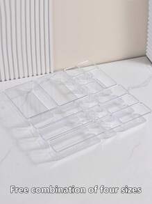 1pc/5 Packs Adjustable Drawer Organizers - Clear Plastic Storage Bins With Customizable Compartments For Makeup, Jewelry, Utensils | Multi-Purpose Vanity & Bathroom Organizer, Kitchen Drawer Dividers, Office Supplies Storage Solutions (Space-Saving )