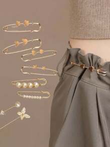 5pcs Golden Vintage Brooch Pin Set, Adjustable Waist Safety Pins, For Dresses And Jeans Clothing Decoration Dress Accessories Pin For Clothes Bag Charm School