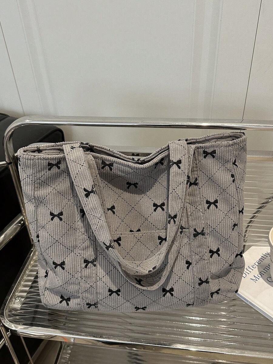 1 件简约时尚印花布质手提包拉链开口大容量单肩包适合女性日常休闲使用