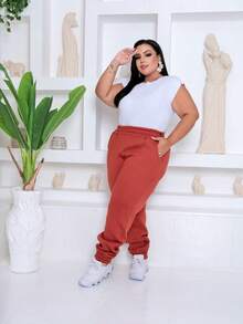 Women's Plus Size Sweatpants - 亮橙色 - 查看 3