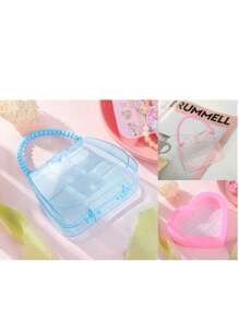 1pc/3pcs Transparent Jewelry Box, Cute Cartoon Storage Box For DIY Jewelry, Makeup, Portable Handheld Box (Color May Vary Slightly From The Actual Item)