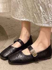 Elegant Mary Jane Shoes For Women, 2025 Spring New Arrivals Square Toe Loafers, Versatile Slip-On Flats - Beige - View 2