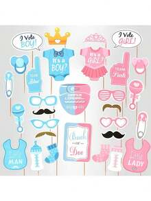 30pcs Gender Reveal Photo Booth Props,Baby Shower Decor,Birthday Decorations,Gender Reveal Decorations - Multicolor - View 1