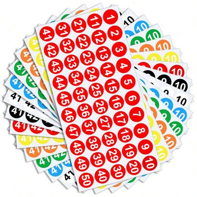 1-50 doorlopende nummerstickers, kleurrijke ronde vinylstickers met kleefnummers voor kleding, schoenen, inventaris, opslag, prullenbakken, sorteren (meerkleurig), schoolbenodigdheden, terug naar school