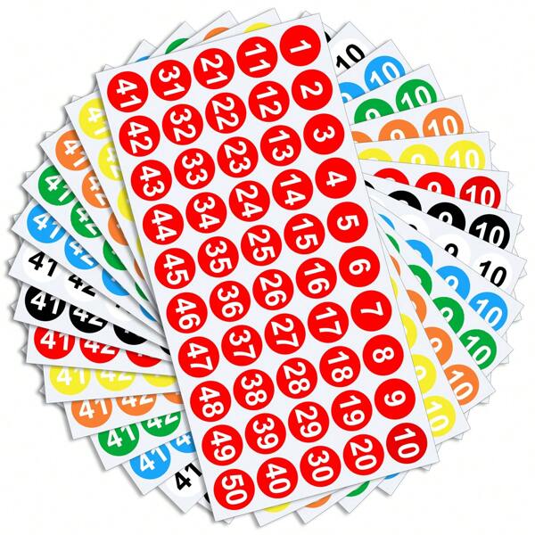 Etiquetas de números continuos del 1 al 50, pegatinas redondas de vinilo de colores para ropa, zapatos, inventario, almacenamiento, botes de basura, clasificación (multicolor), útiles escolares, vuelta al cole