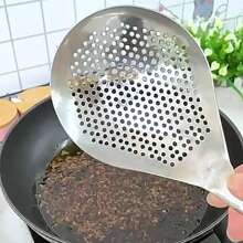 1 Piece 304 Stainless Steel Strainer Spoon, Large Size Oil Fryer Spoon, Integrated Kitchen Cooking Slotted Spoon For Pasta, Kitchen Gadgets, Dumpling Strainer