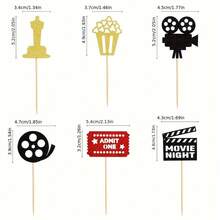24pcs Movie Theme Shiny Cupcake Wrappers & Toppers, Film Night Cupcake Decorations, Camera, Popcorn, Baby Shower, Birthday Party - Multicolor - View 10