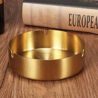 1pc不锈钢烟灰缸酒店家用金色客厅加厚防摔小众烟灰缸酒吧餐厅