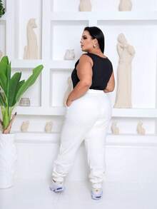 Women's Plus Size Sweatpants - 奶油色 - 查看 2