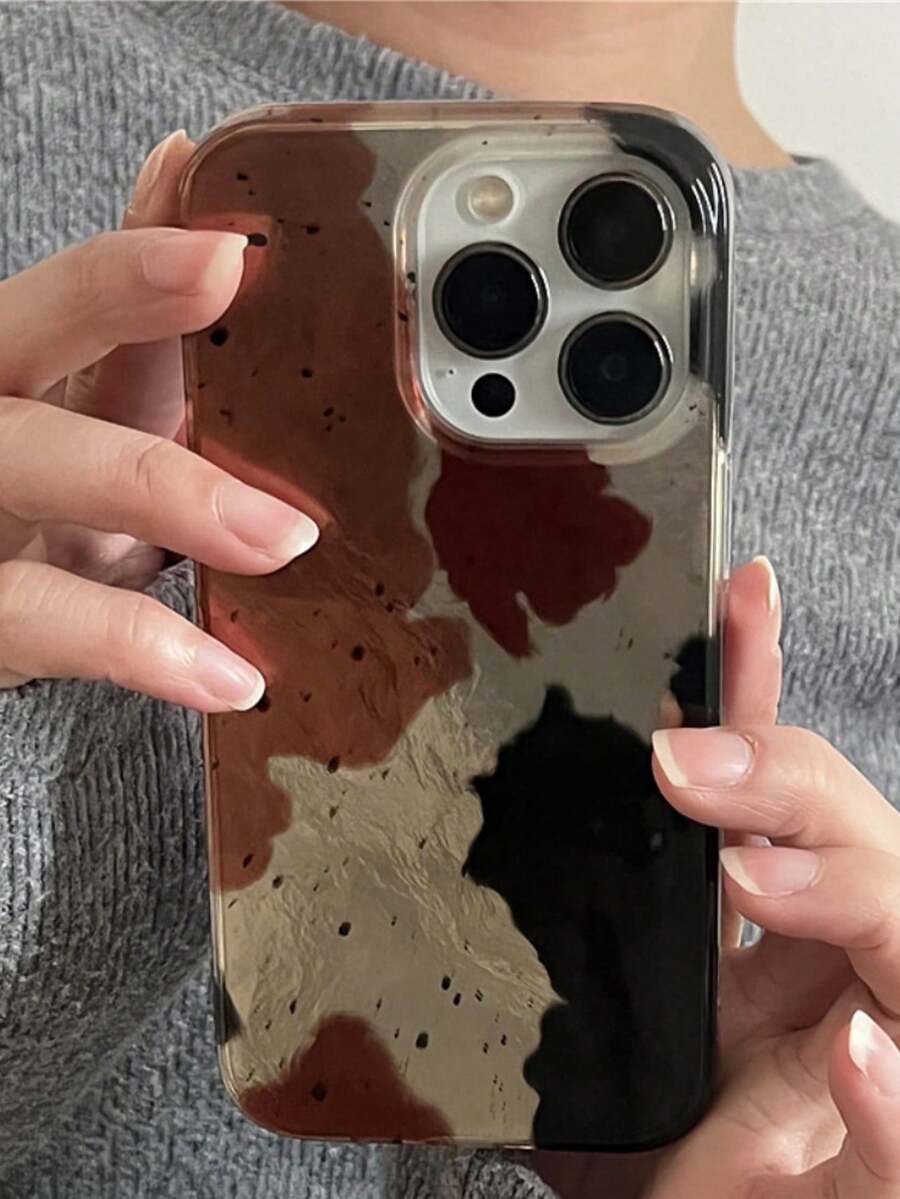 波浪纹复古墨水泼墨图案冰川纹亮面铝箔纹理保护壳适用于 16 15 14 13 12 11 Pro Max Plus 艺术防震保护壳