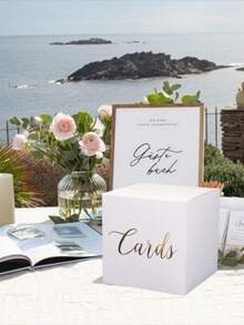 1 个优雅的白色卡片盒，包含 12 张金色镂空蝴蝶贴纸，采用金箔设计，非常适合作为结婚礼物、婚礼现金盒架、周年纪念、生日派对、毕业典礼桌中心装饰、婚礼装饰、家居装饰、房间装饰，在派对上最受新娘欢迎（包括 10 张贺卡） - 白色 - 查看 6