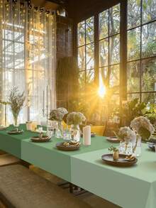 1/4 件纯色一次性塑料桌布，灰绿色，可折叠且易于清洁，适用于婚礼、生日、毕业典礼和圣诞派对夏季礼物海滩返校学校用品房间装饰 - 彩色 - 查看 5