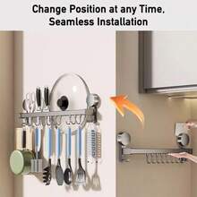 Wall Mount Kitchen Hook Rack Suction Cup No Punching Cooking Tool Holder Kitchen Utensils Organizer Knife Sliding Hanging Shelf