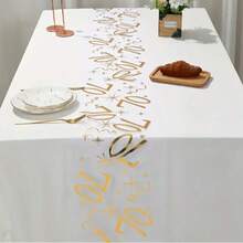 1pc 28*275cm Gold 18, 30, 40, 50, 60, 70 Pattern Polyester Table Runner, 18th 30th 40th 50th 60th 70th Happy Birthday Party Decoration Supplies, Birthday Party Home Room Dining Table Decoration Supplies - Gold - View 10