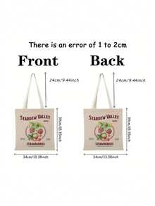 1pc Cartoon Strawberry Pattern Handbag, Durable Canvas Storage Bag, Double-Sided Graphic Shopping Tote, Gift For Friends - Multicolor - View 3