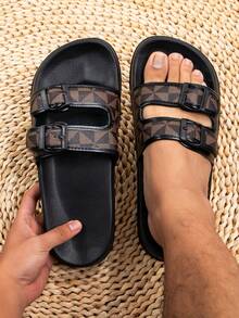 Men's Spring/Summer New Stylish Beach, Outdoor & Home Classic Two-Strap Slide Sandals - Brown - View 1