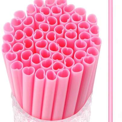 36pcs Pink Heart Shaped Straws, Cute Individually Packaged Straws, Pink Straws Suitable For Cocktail, Birthday Party, Wedding, Valentine's Day Bride Gift,School Supplies