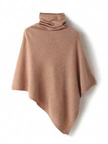 1 pièce Poncho en laine de mérinos 100% pour femmes, châle ample tricoté avec col roulé, cape asymétrique surdimensionnée