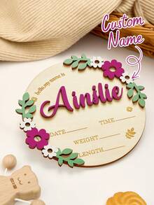 1件定制儿童青少年公告牌，个性化新生儿姓名木质牌，花卉图案，两种尺寸可选，直径15厘米/20厘米，五种颜色可选：粉色、浅粉色、蓝色、紫色和玫瑰红，多功能、装饰性强、字母造型、时尚、现代、色彩缤纷、可爱、休闲、可定制、个性化、独特、个性化，是送给他的理想礼物，也是送给她的理想礼物，适合儿子、女儿返校季和圣诞节礼物。 - 花朵樣式 - 查看 14