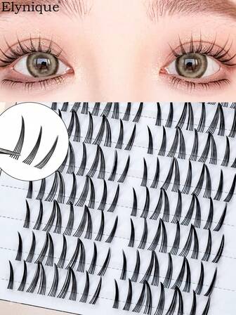 Elynique 100pcs C Curl Sunflower Style DIY Cluster Eyelashes, Natural Looking Segmented Lashes For Beginners, Reusable Self-Grafting